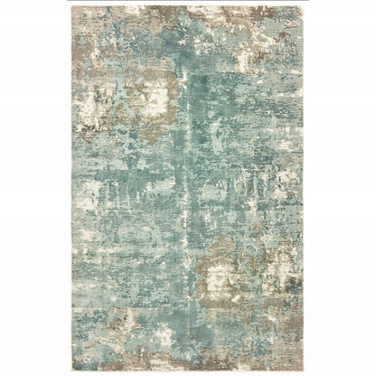 9' X 12' Blue And Gray Abstract Hand Loomed Distressed Area Rug
