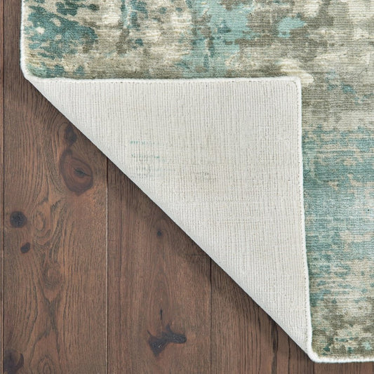 8' X 10' Blue And Gray Abstract Hand Loomed Distressed Area Rug