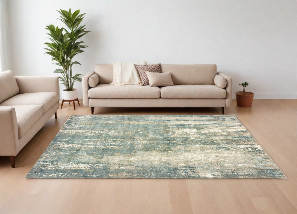 8’ X 10’ Blue And Gray Abstract Splash Indoor Area Rug