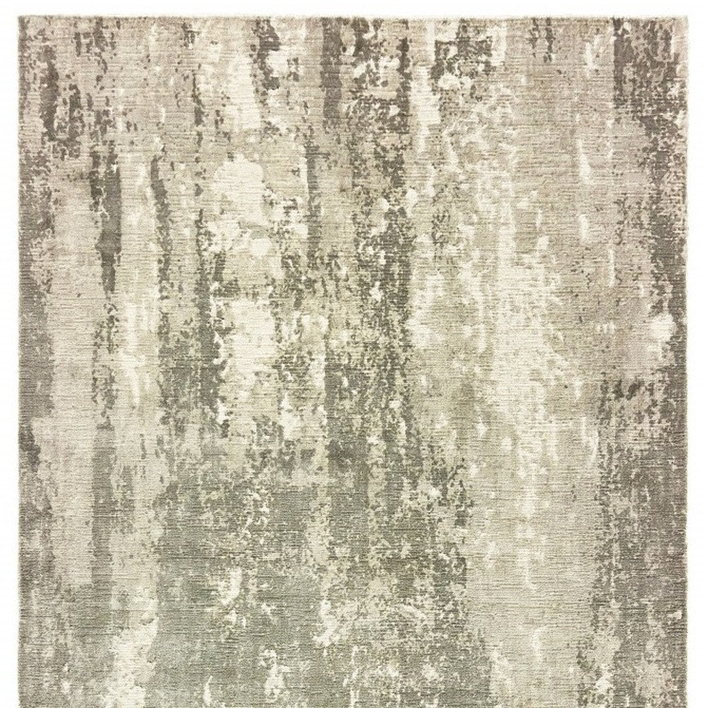 3' X 10' Gray And Ivory Abstract Splash Indoor Runner Rug