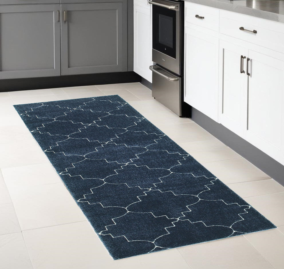 4' X 6' Blue And Ivory Trellis Indoor Area Rug