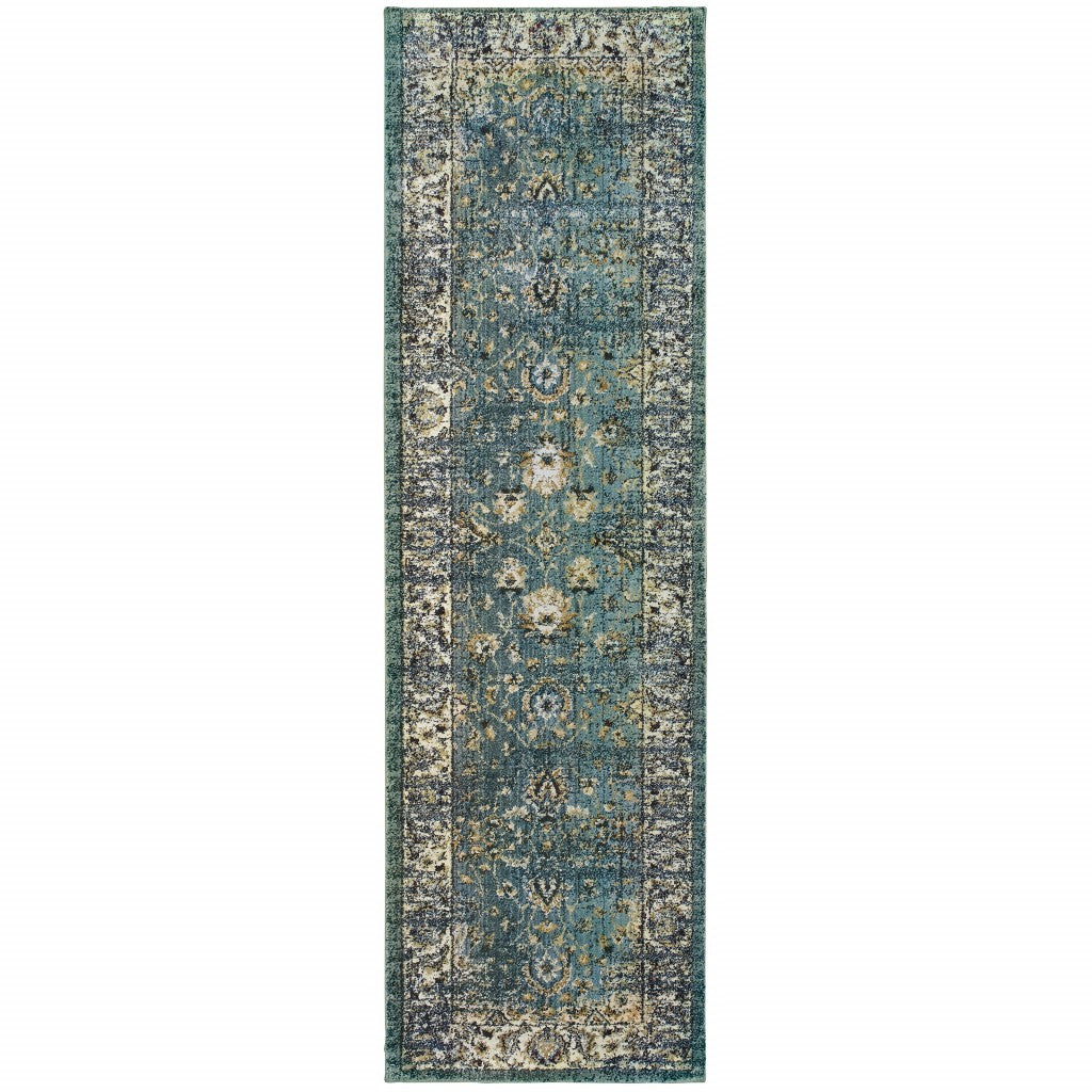 4' X 6' Peacock Blue And Ivory Indoor Area Rug