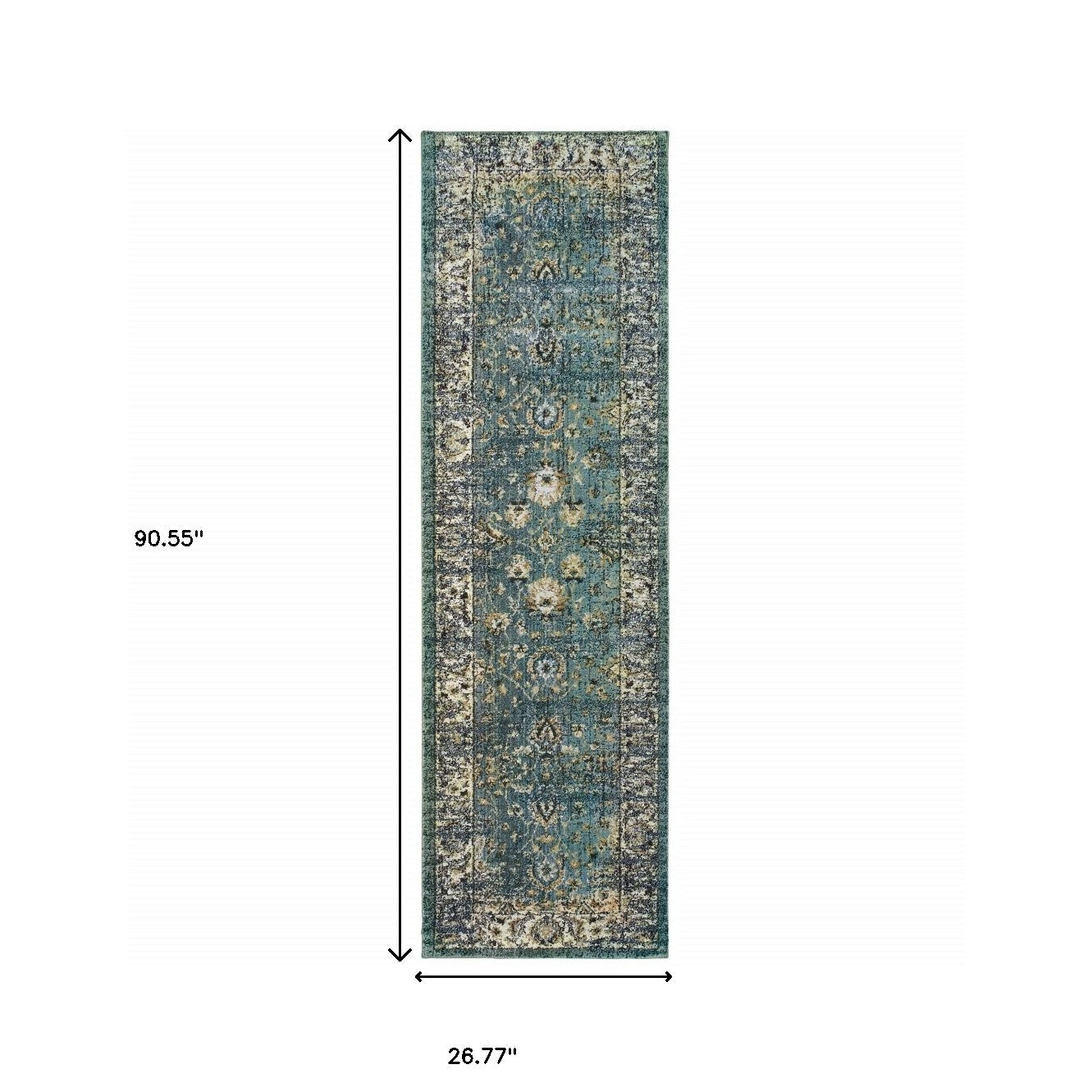 5' X 8' Peacock Blue And Ivory Indoor Area Rug