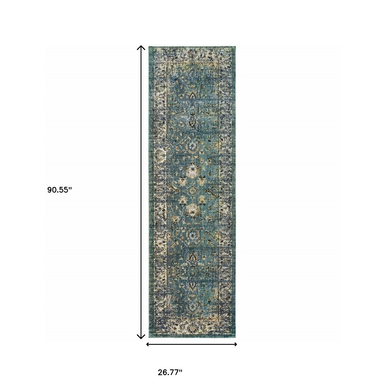 2’ X 8’ Peacock Blue And Ivory Indoor Runner Rug