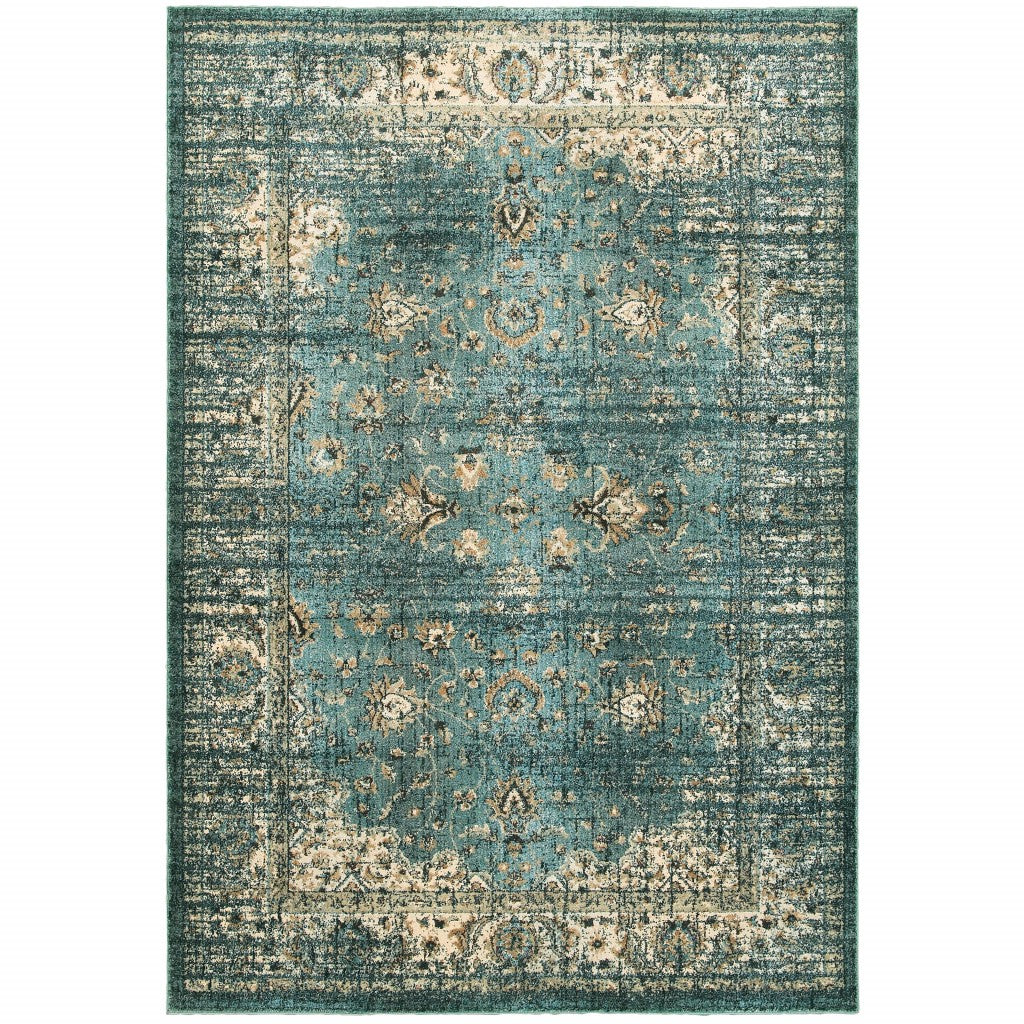 4' X 6' Peacock Blue And Ivory Indoor Area Rug