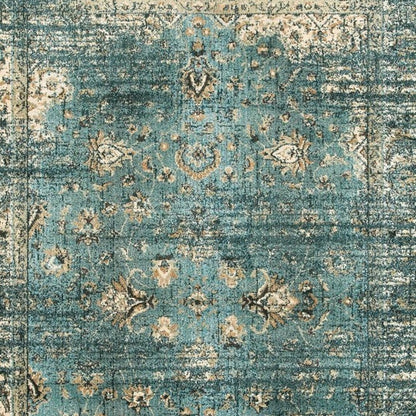 10' X 13' Blue And Ivory Medallion Distressed Area Rug