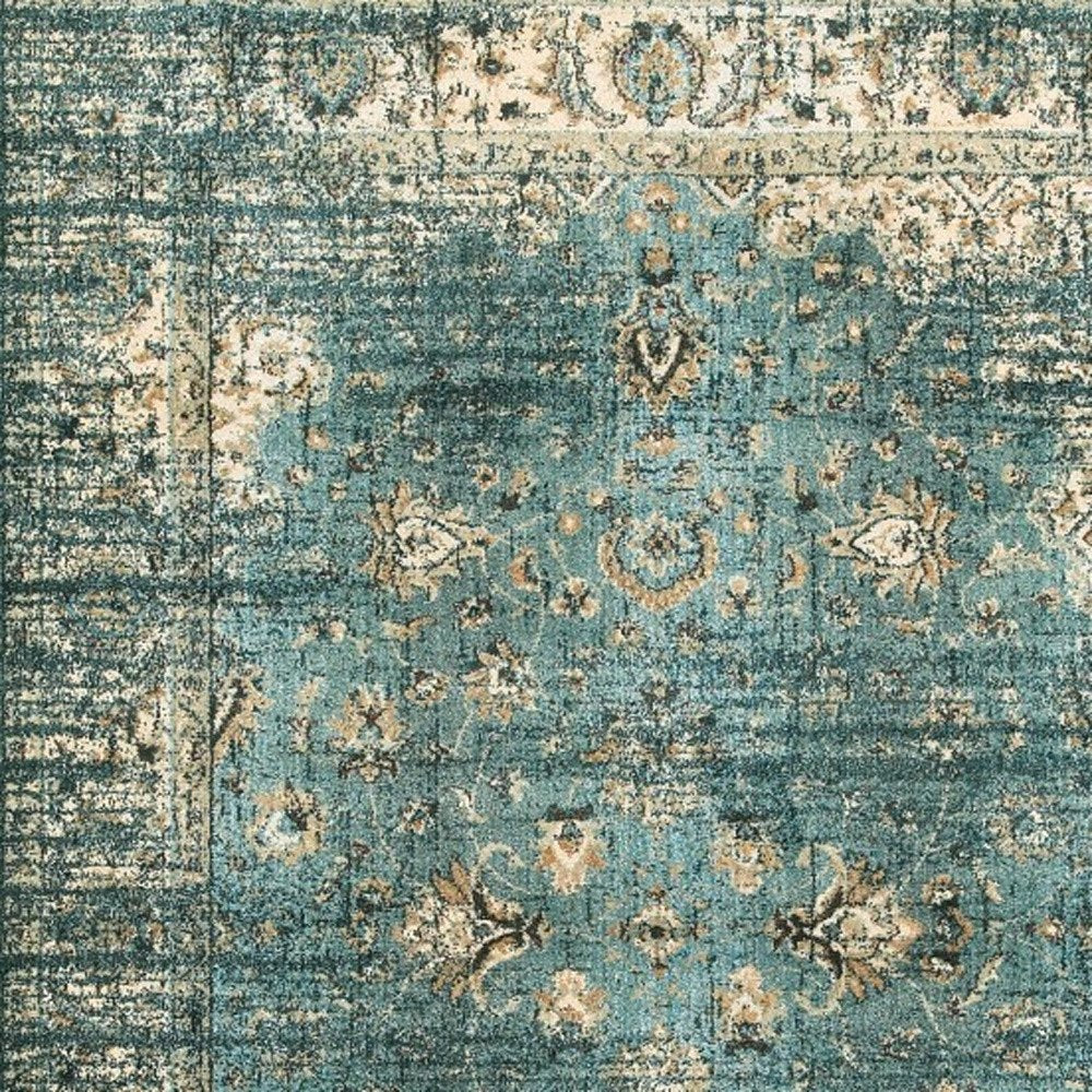 10' X 13' Blue And Ivory Medallion Distressed Area Rug