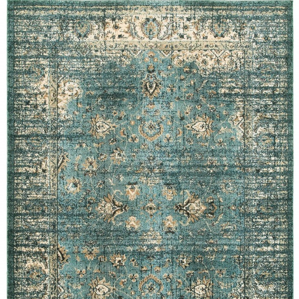 4' X 6' Peacock Blue And Ivory Indoor Area Rug