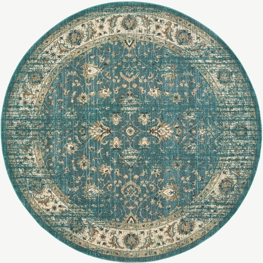 4' X 6' Peacock Blue And Ivory Indoor Area Rug