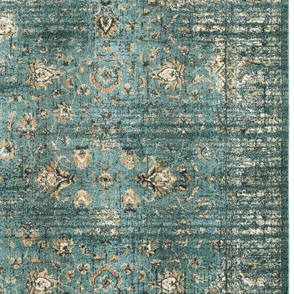 10' X 13' Blue And Ivory Medallion Distressed Area Rug