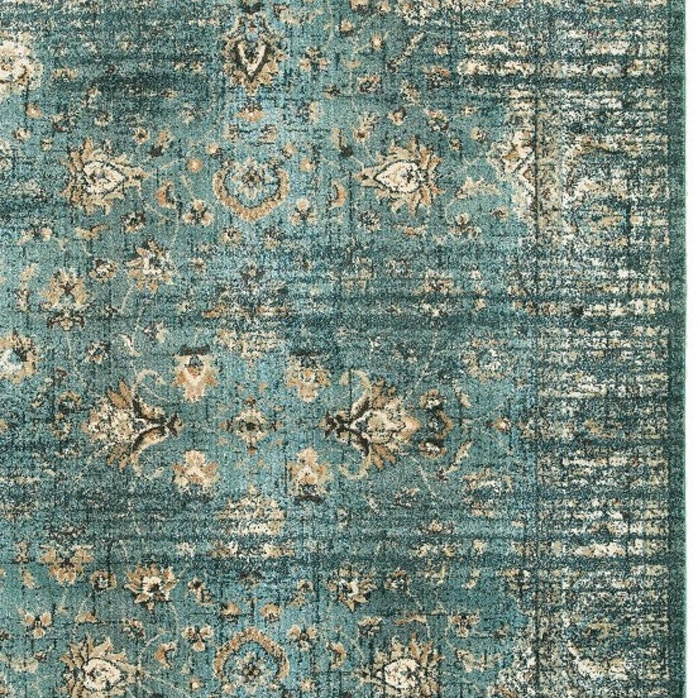 10' X 13' Blue And Ivory Medallion Distressed Area Rug