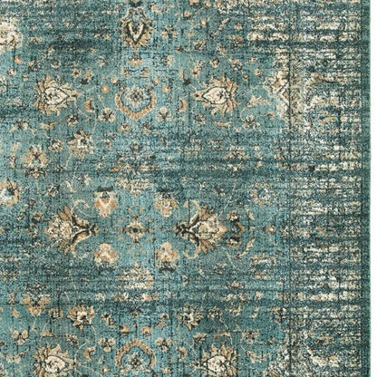 10' X 13' Blue And Ivory Medallion Distressed Area Rug