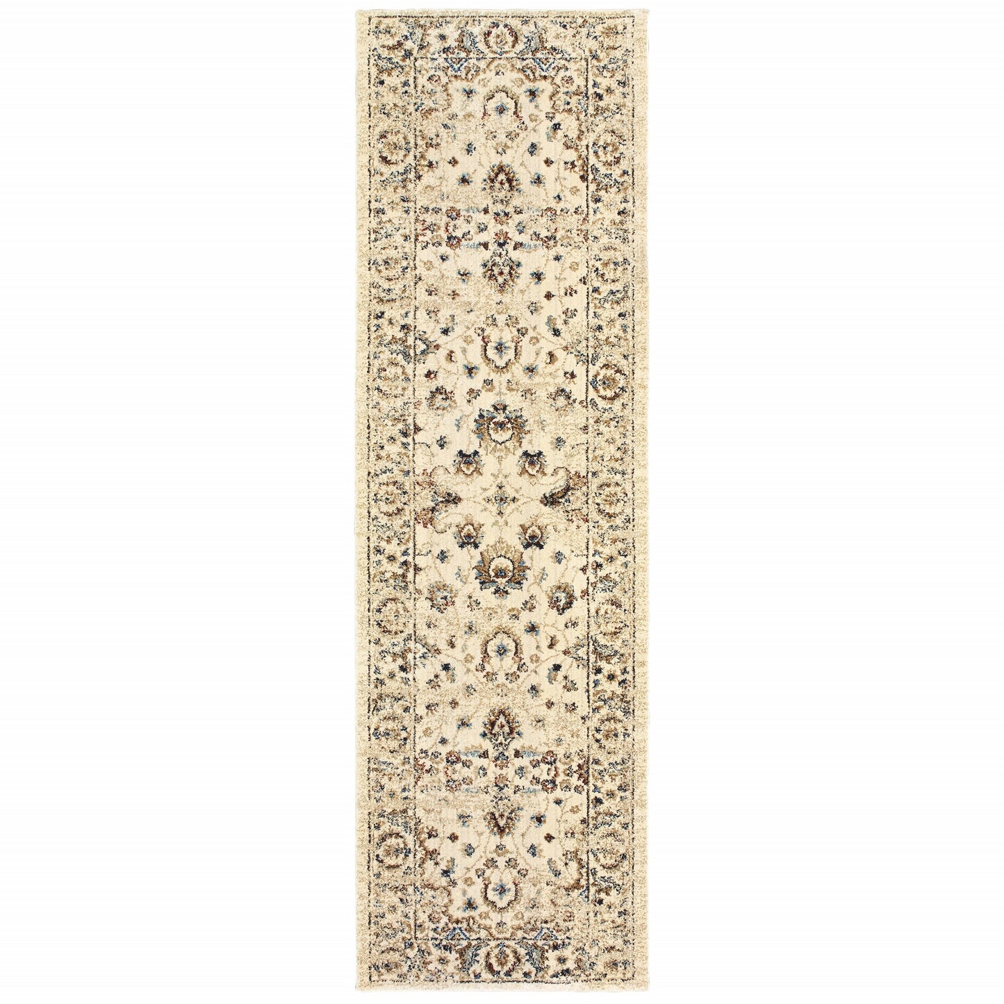 2' X 8' Ivory And Gold Distressed Indoor Runner Rug