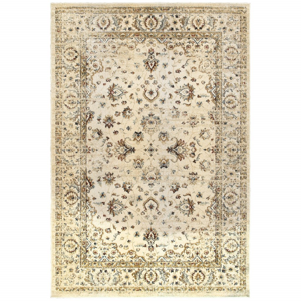 2' X 8' Ivory And Gold Distressed Indoor Runner Rug