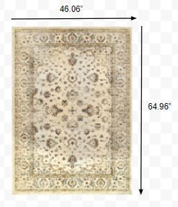 2' X 8' Ivory And Gold Distressed Indoor Runner Rug