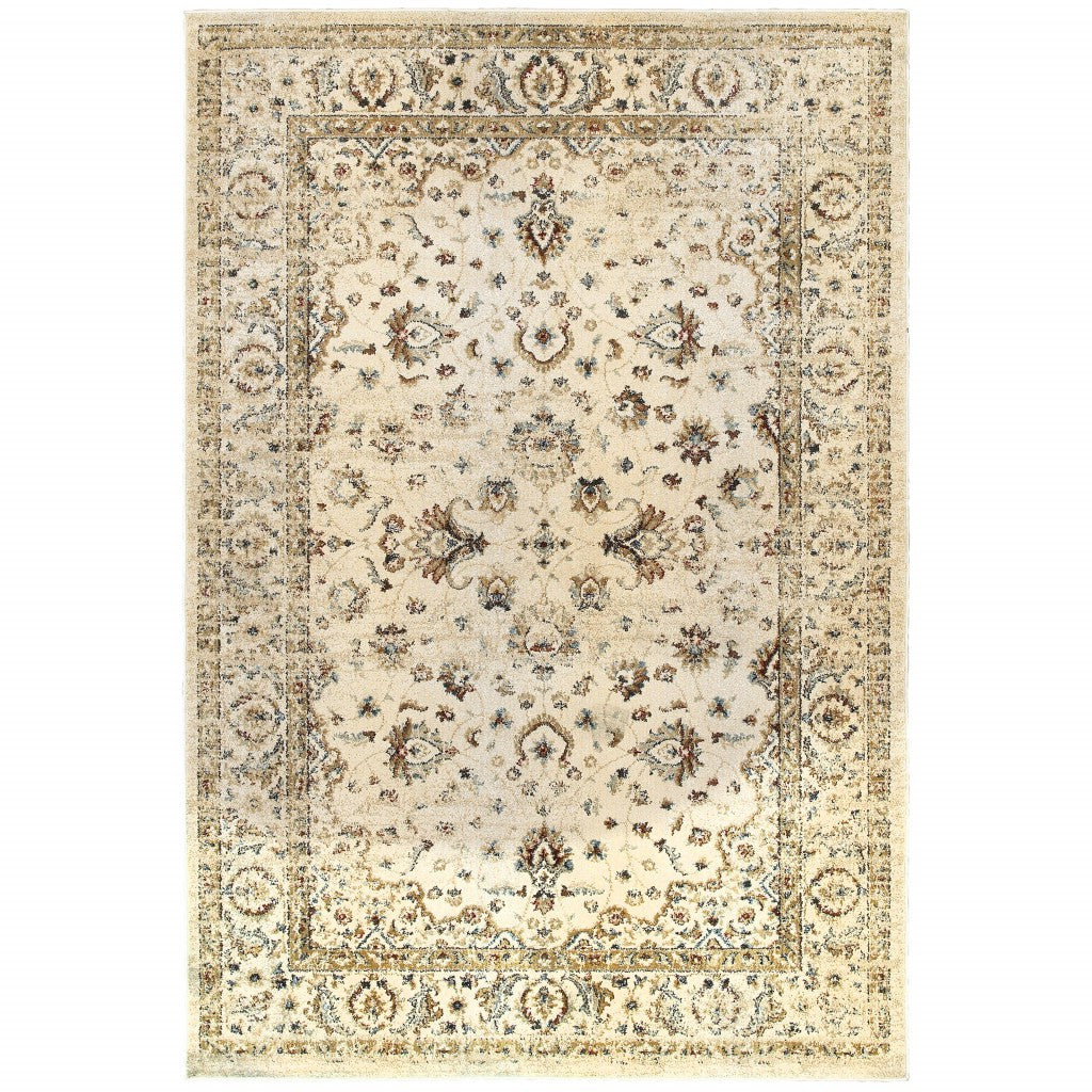 8' X 11' Ivory And Gold Distressed Indoor Area Rug