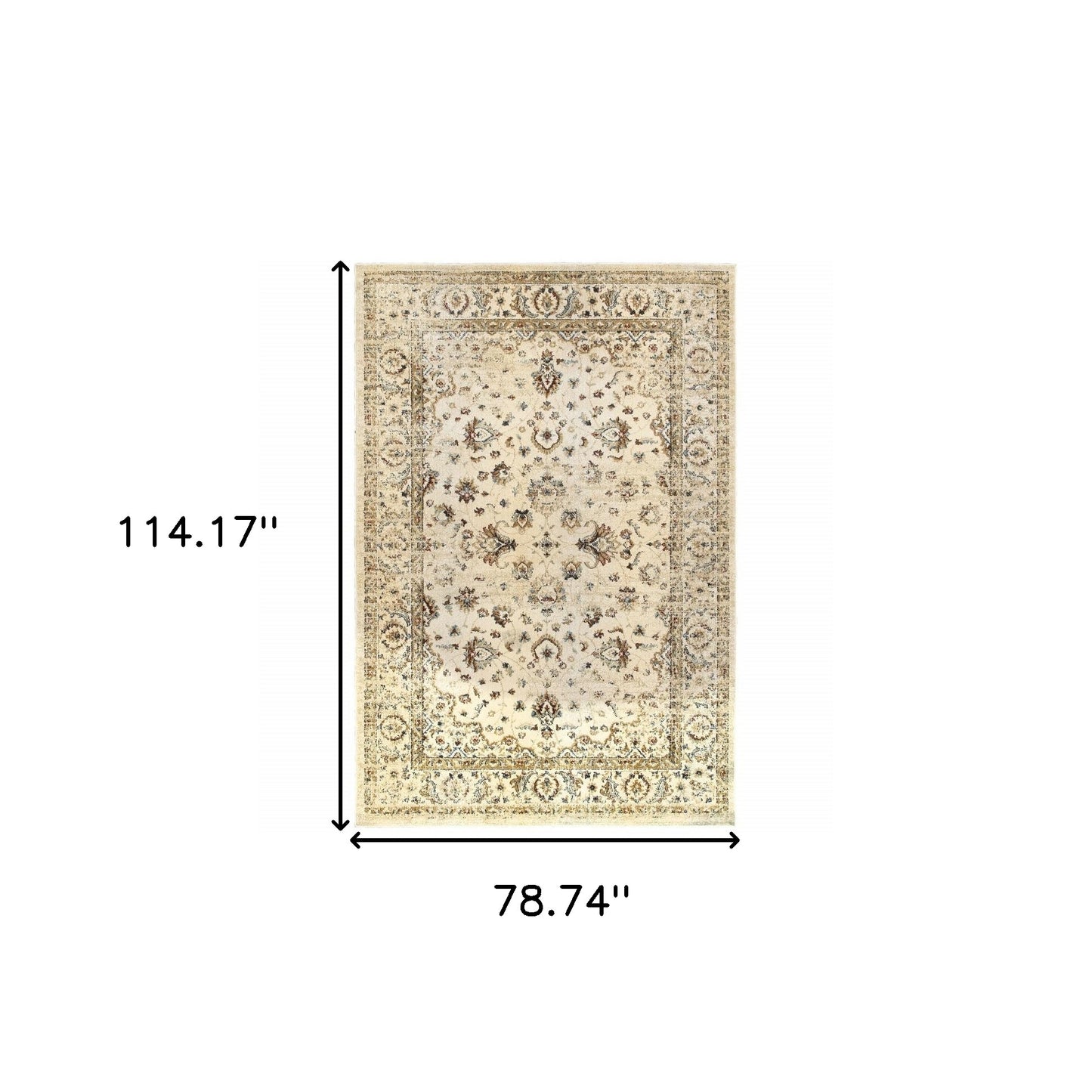 2' X 8' Ivory And Gold Distressed Indoor Runner Rug