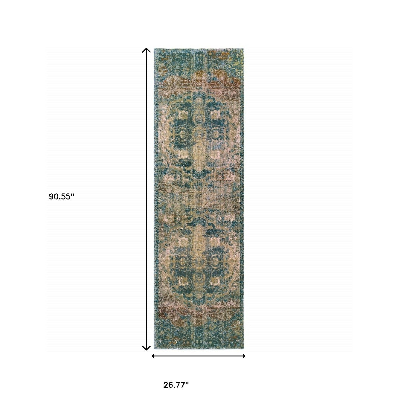 8’ X 11’ Sand And Blue Distressed  Indoor Area Rug