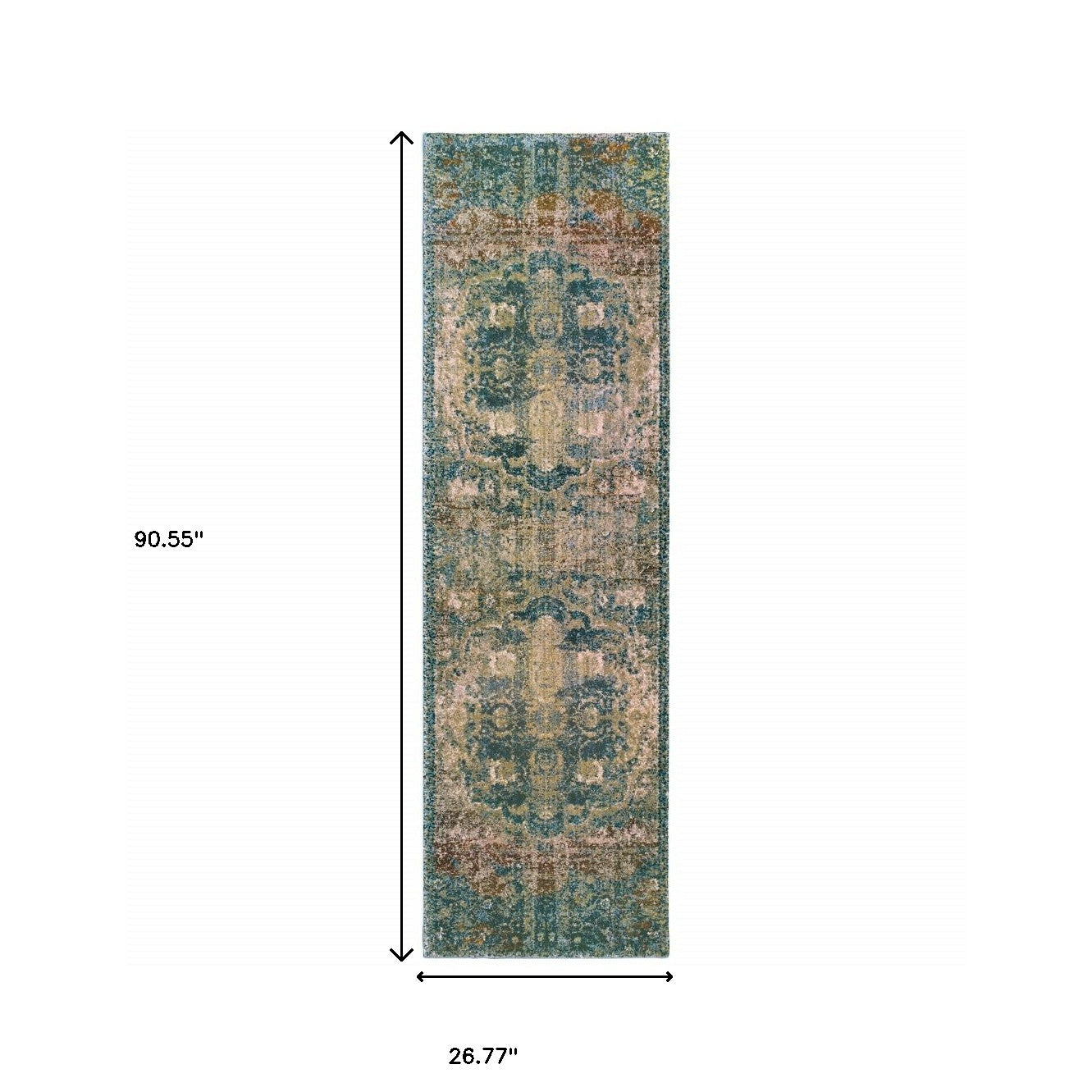 5' X 8' Sand And Blue Distressed Indoor Area Rug