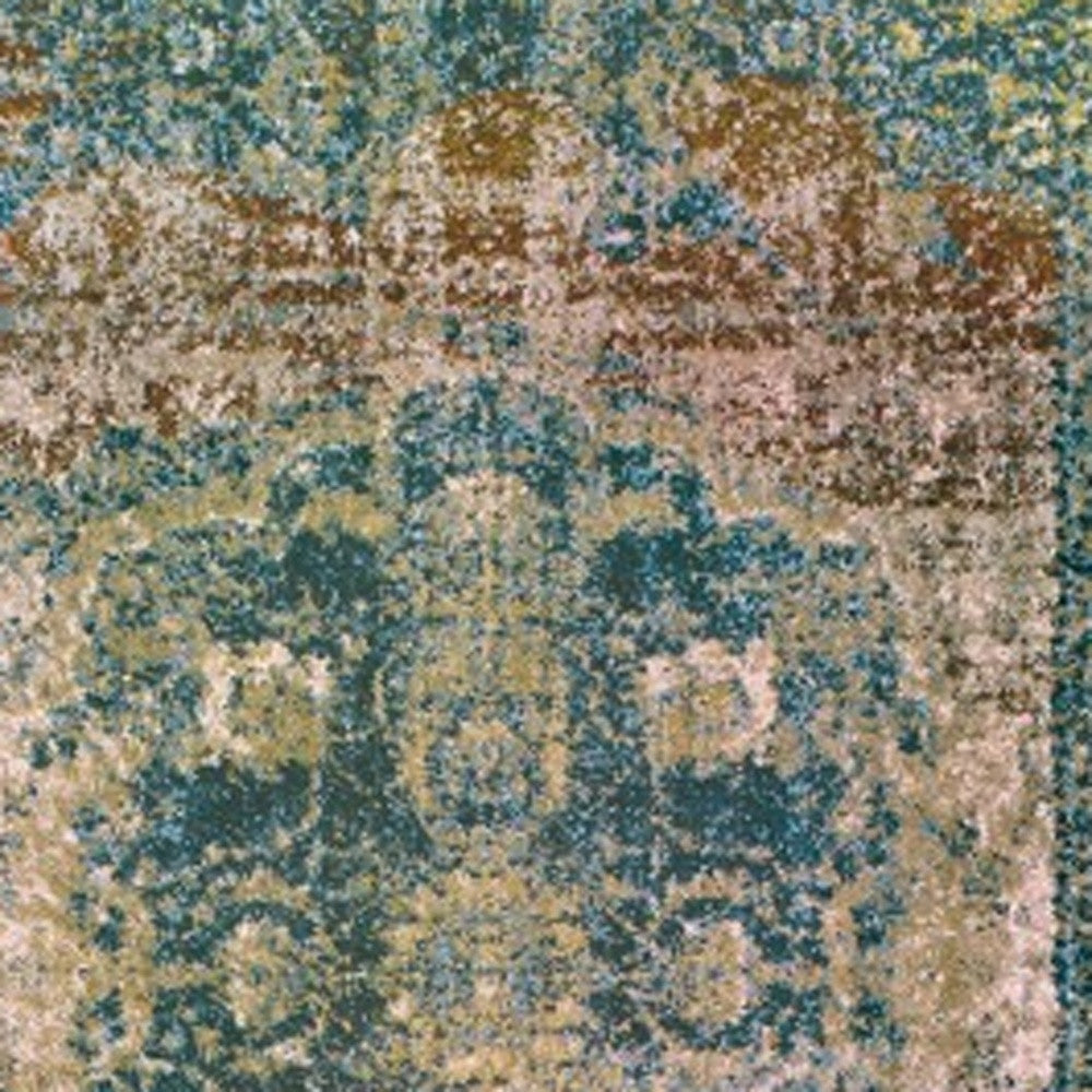 5' X 8' Sand And Blue Distressed Indoor Area Rug