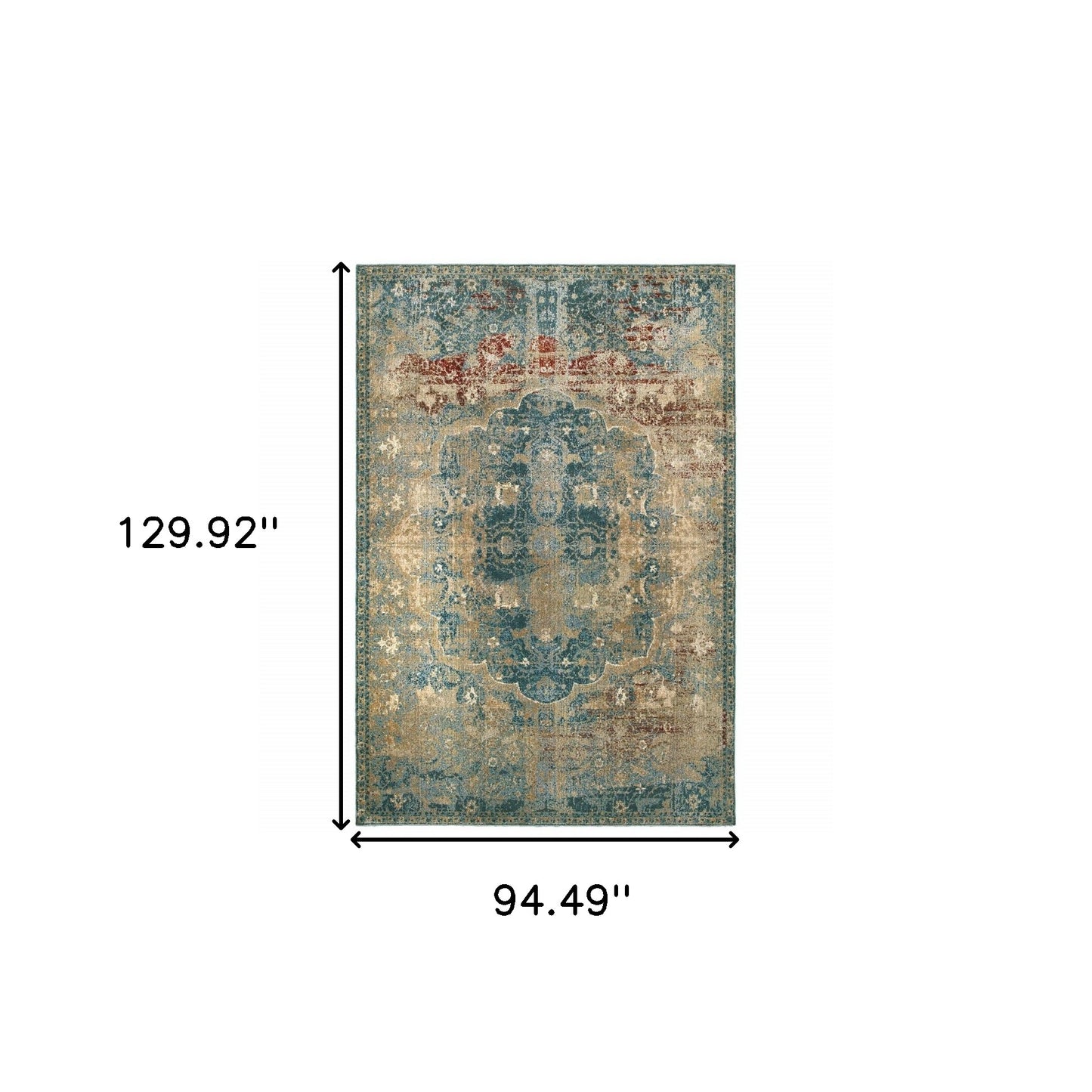 8’ X 11’ Sand And Blue Distressed  Indoor Area Rug