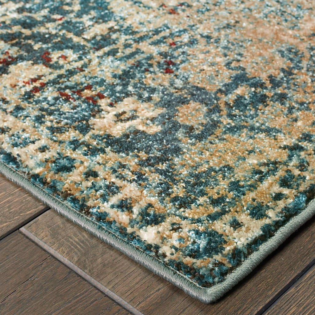 5' X 8' Sand And Blue Distressed Indoor Area Rug