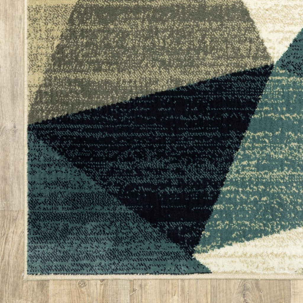 5' X 7' Gray And Teal Geometrics Indoor Area Rug