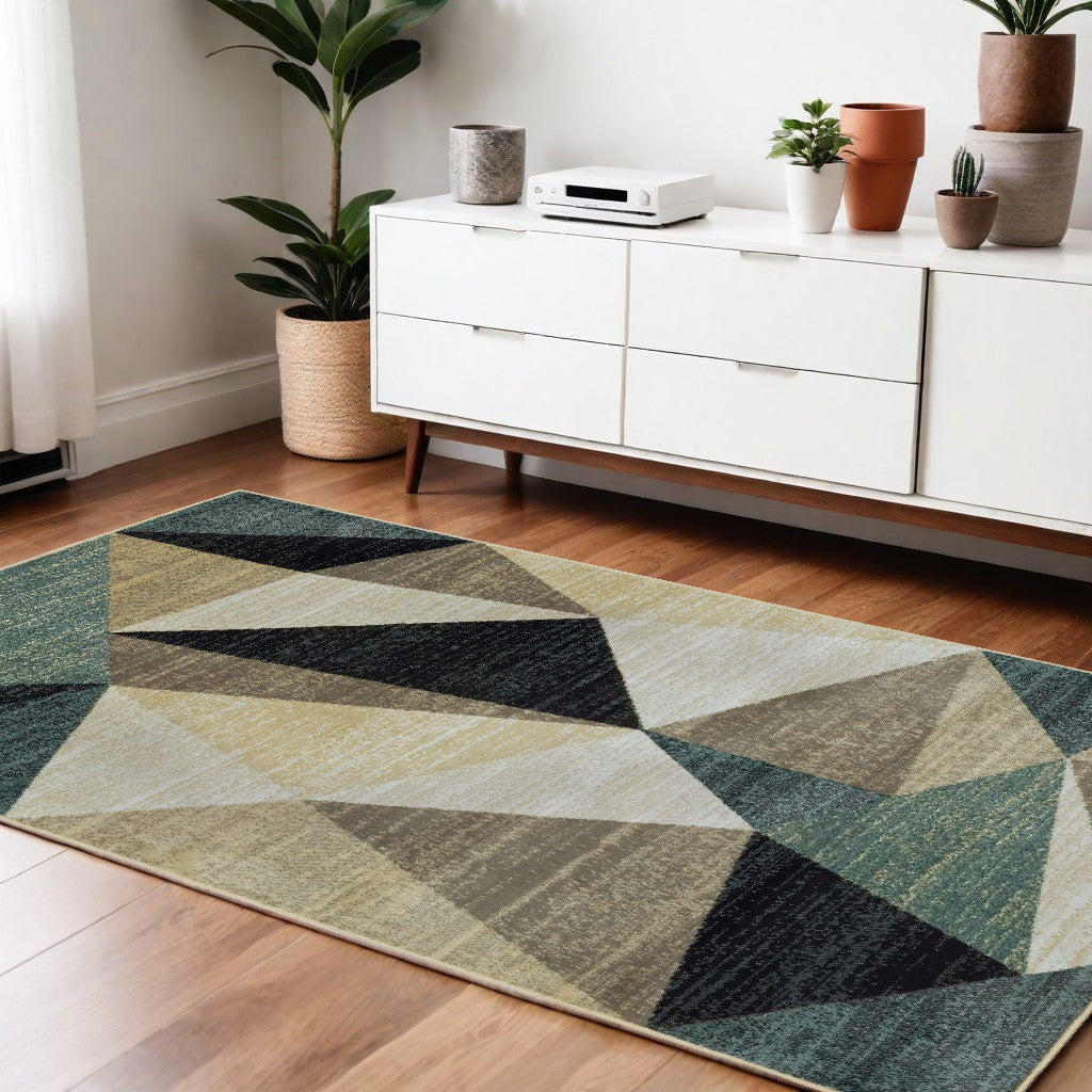 5' X 7' Gray And Teal Geometrics Indoor Area Rug