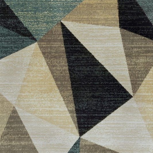 5' X 7' Gray And Teal Geometrics Indoor Area Rug