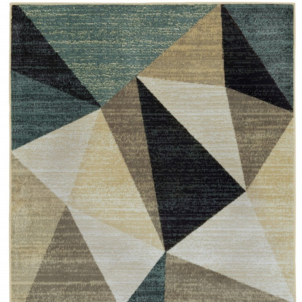 5' X 7' Gray And Teal Geometrics Indoor Area Rug