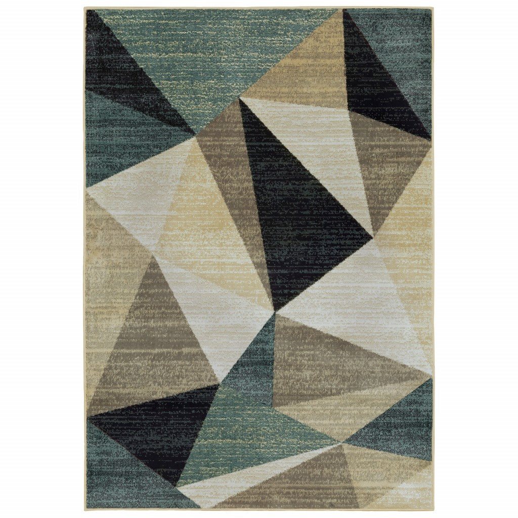 5' X 7' Gray And Teal Geometrics Indoor Area Rug