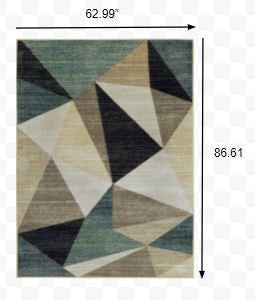 5' X 7' Gray And Teal Geometrics Indoor Area Rug