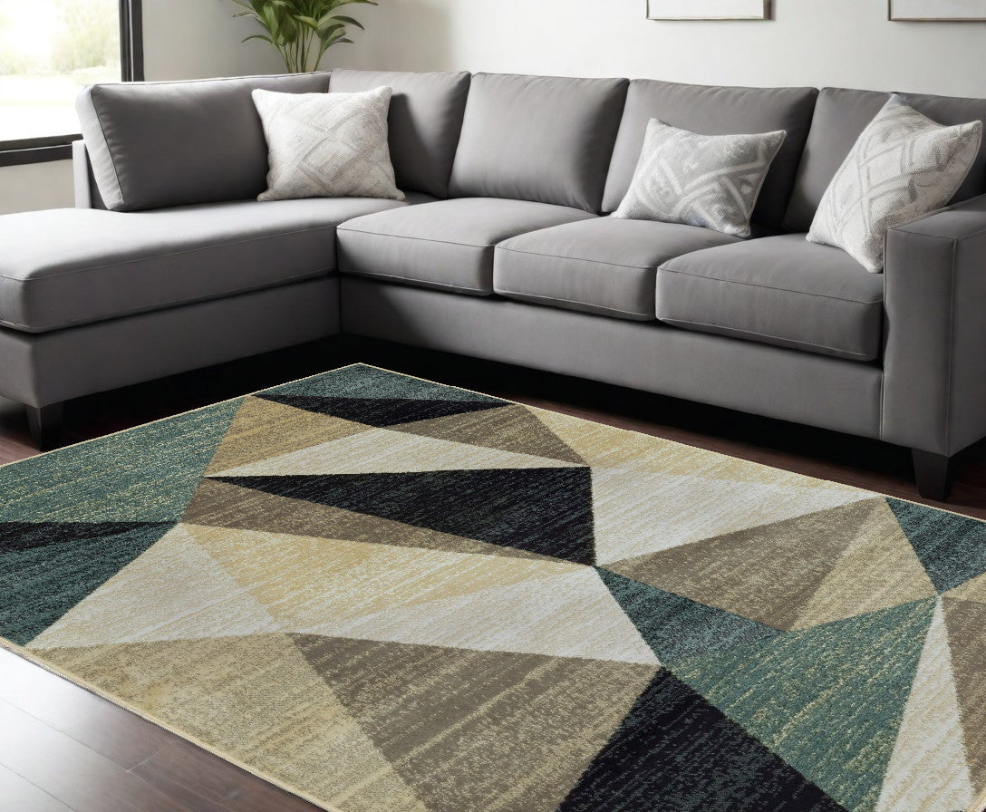 5' X 7' Gray And Teal Geometrics Indoor Area Rug