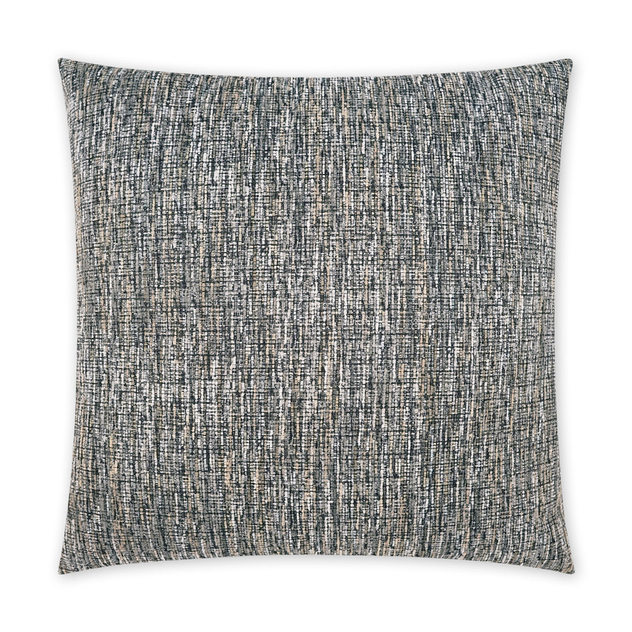 Square decorative throw pillow in granite-textured blue-gray fabric with beige and navy speckles.