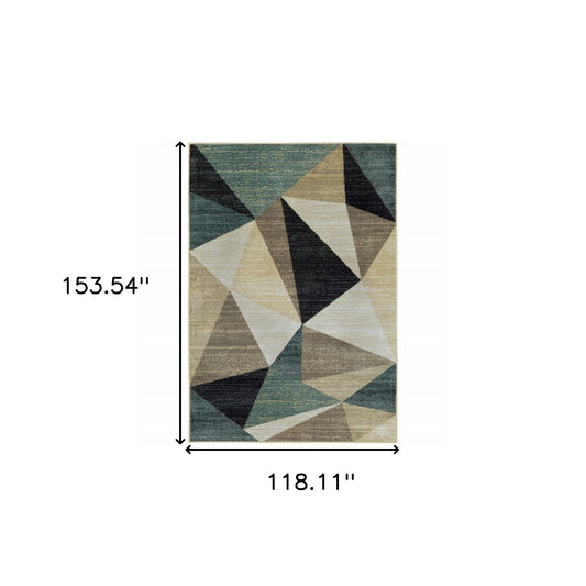 5' X 7' Gray And Teal Geometrics Indoor Area Rug