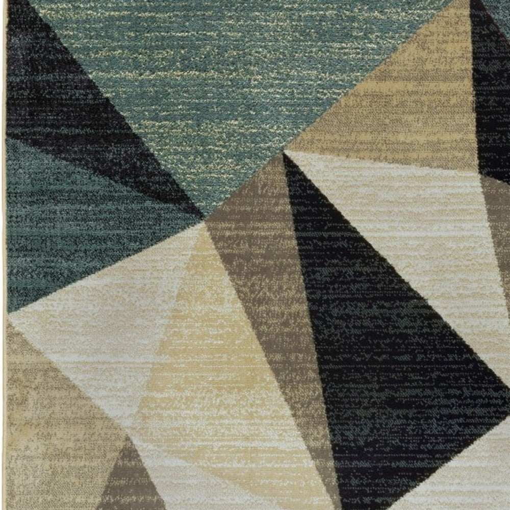 5' X 7' Gray And Teal Geometrics Indoor Area Rug