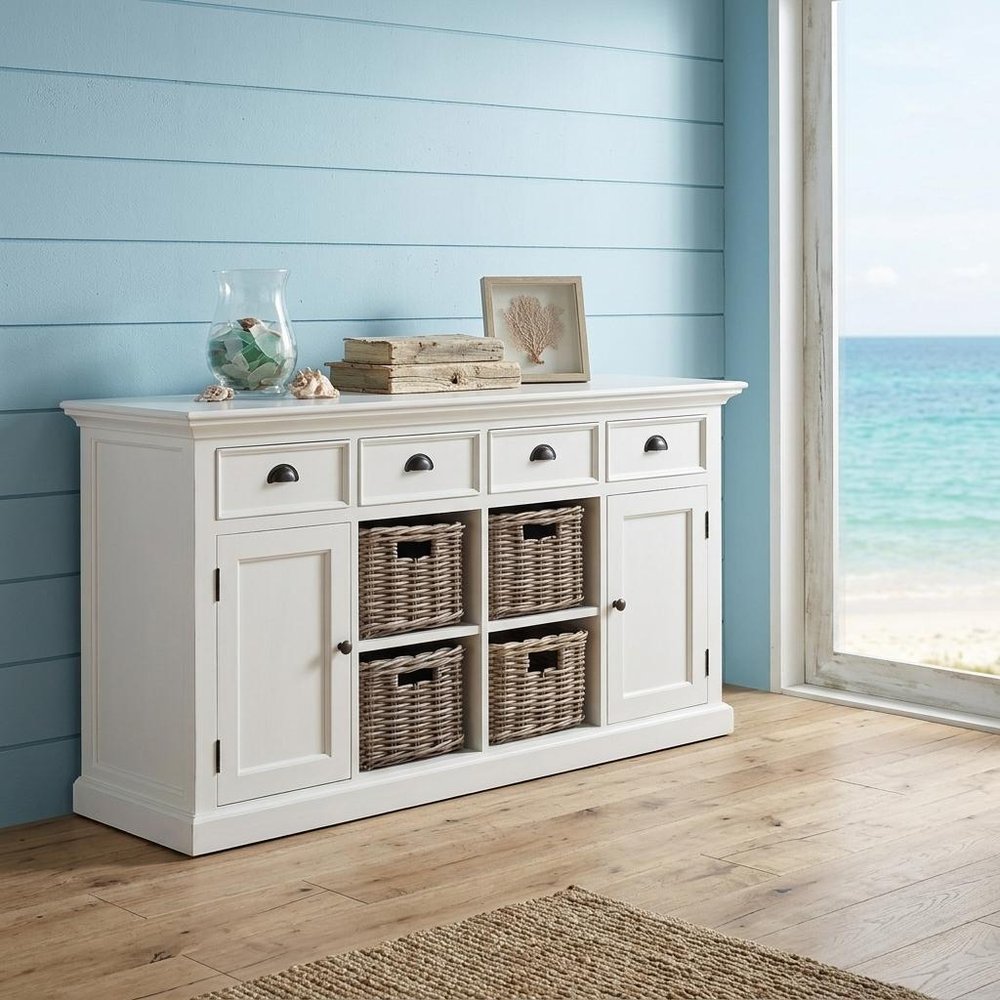 63" White Solid Wood Four Drawer Sideboard with Two Doors