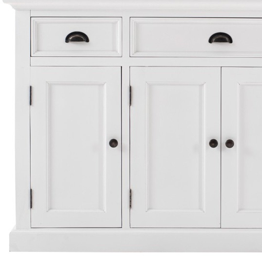57" White Solid Wood Three Drawer Sideboard