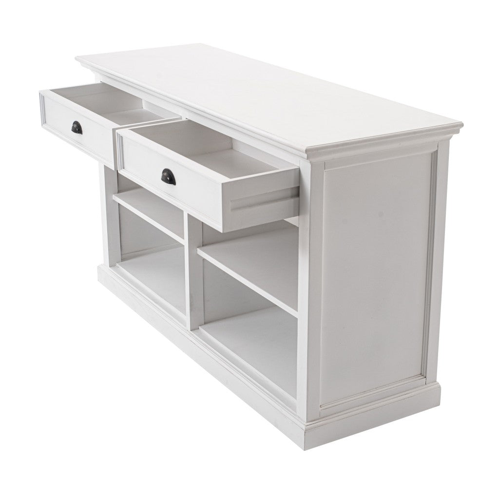 57" White Wood Two Drawer Buffet Table