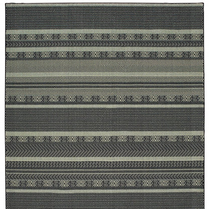 10' X 13' Black And Ivory Geometric Area Rug