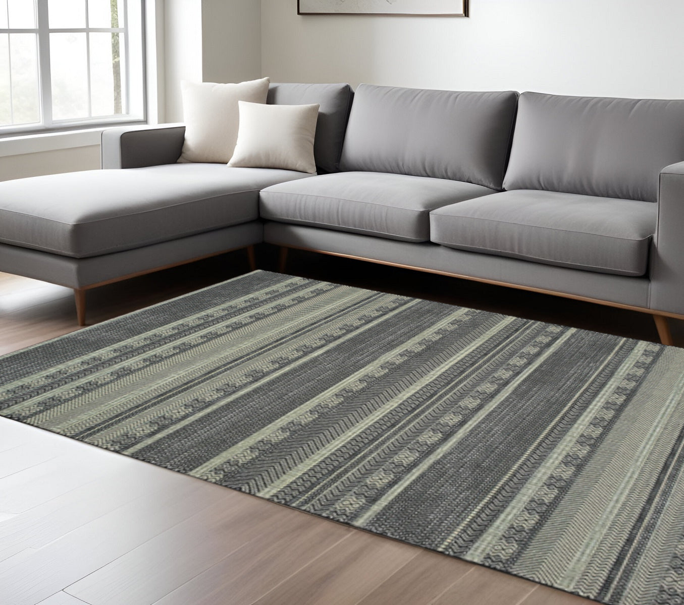 10' X 13' Black And Ivory Geometric Area Rug