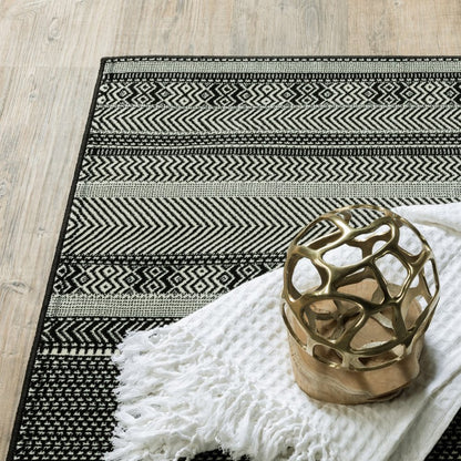 10' X 13' Black And Ivory Geometric Area Rug