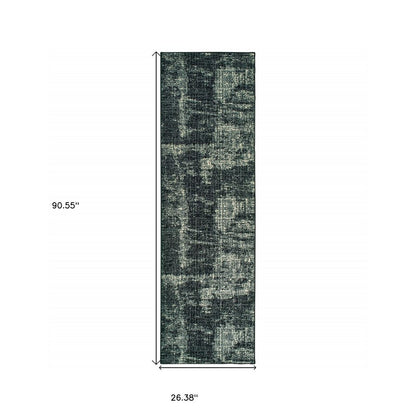 10' X 13' Black And Ivory Abstract Distressed Area Rug