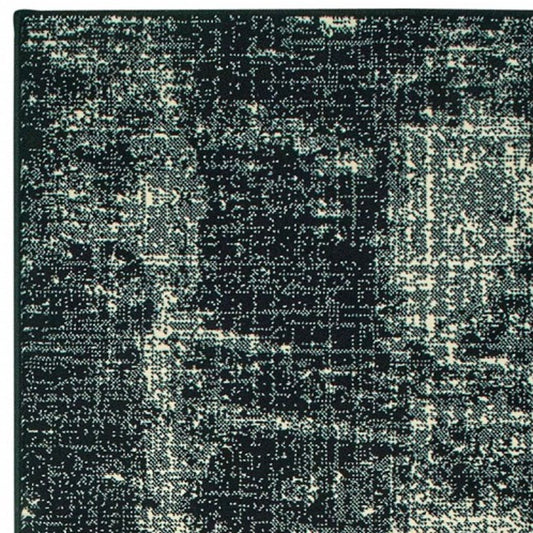 8' Black Ivory Machine Woven Abstract Indoor Runner Rug