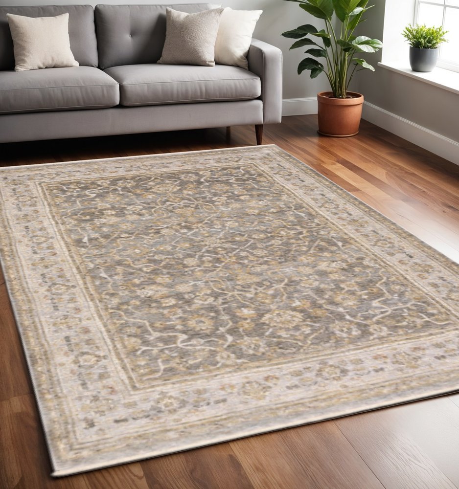 5' X 8' Beige Grey Machine Woven Oriental Indoor Arean Rug