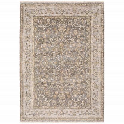 5' X 8' Beige Grey Machine Woven Oriental Indoor Arean Rug