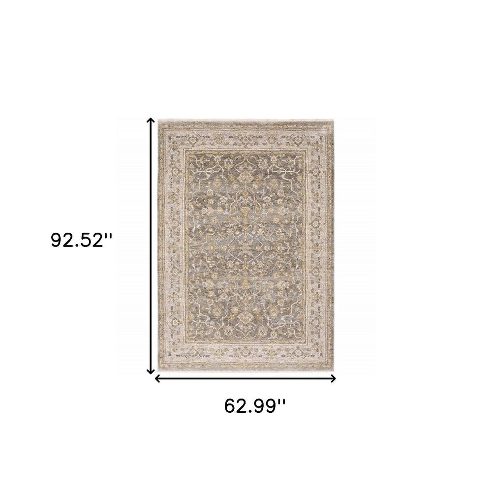 6' X 9' Beige Grey Machine Woven Oriental Indoor Arean Rug