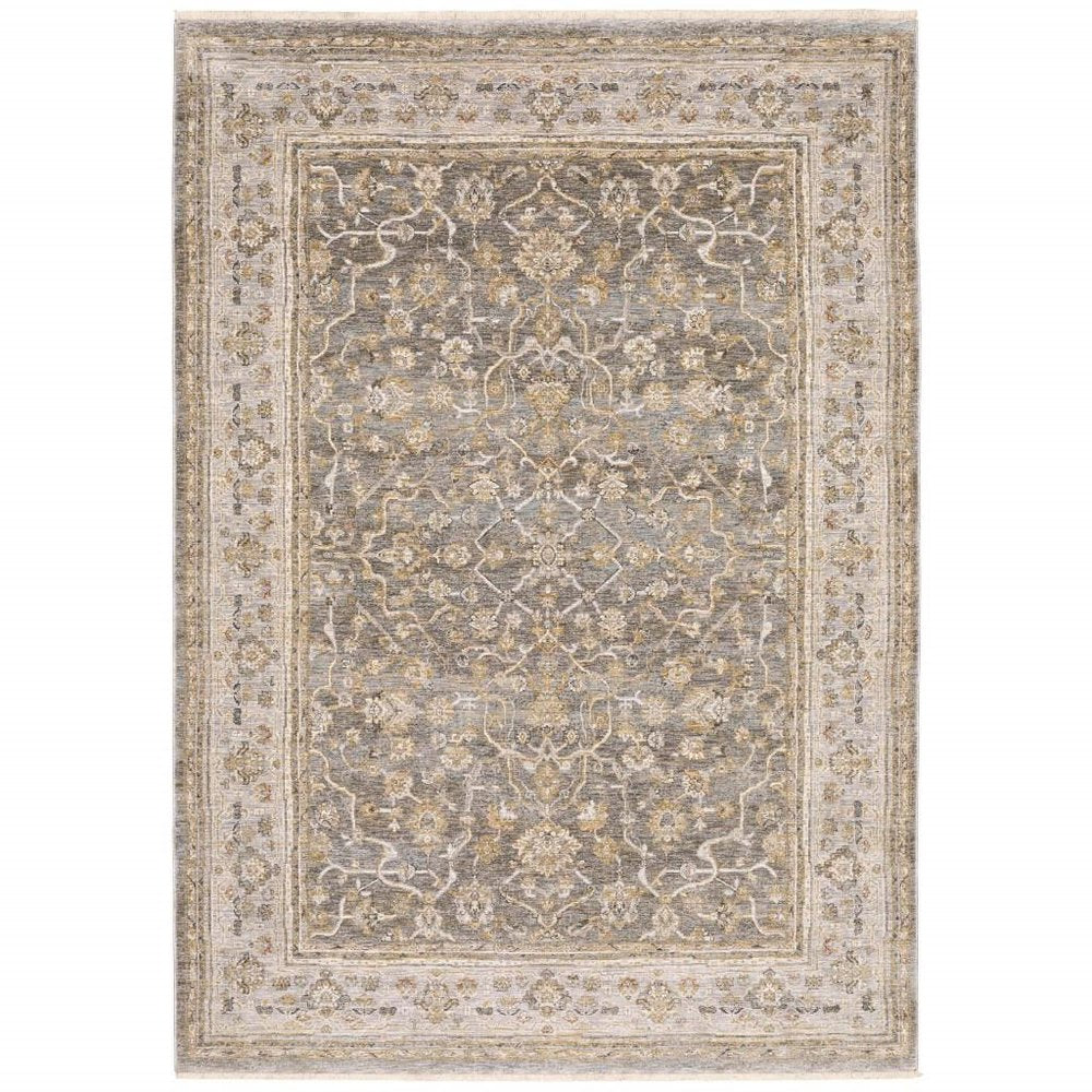 6' X 9' Beige Grey Machine Woven Oriental Indoor Arean Rug