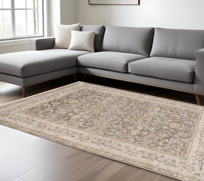 5' X 8' Beige Grey Machine Woven Oriental Indoor Arean Rug