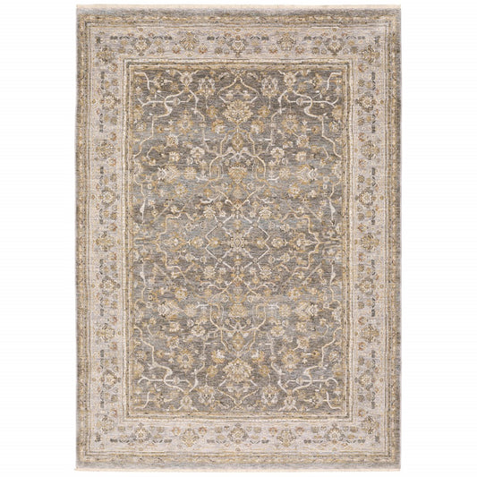 5' X 8' Beige Grey Machine Woven Oriental Indoor Arean Rug